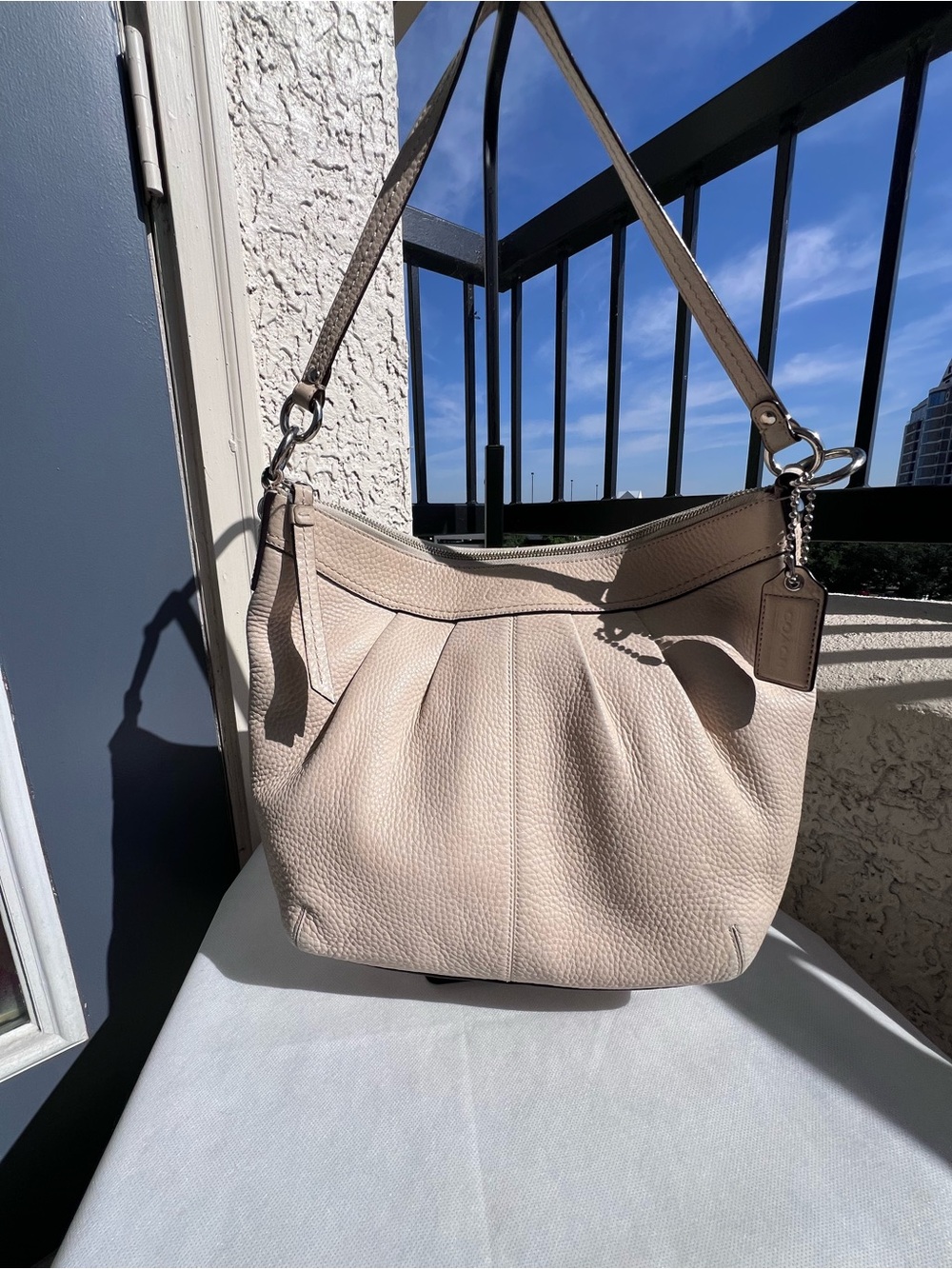Coach Pebbled Leather Soho Hobo Bag in Cream